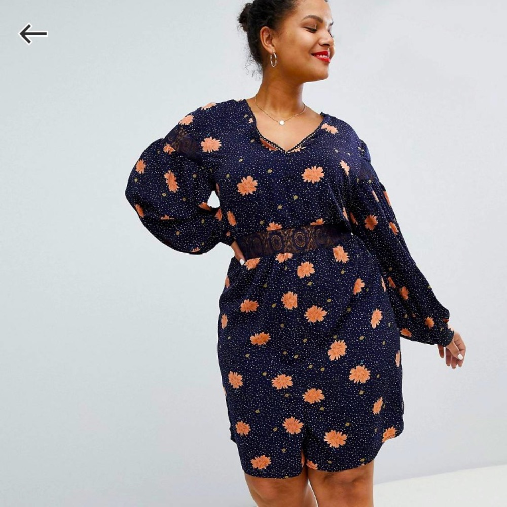 Long Sleeve Romper W/ Lace Inserts In Dark Floral